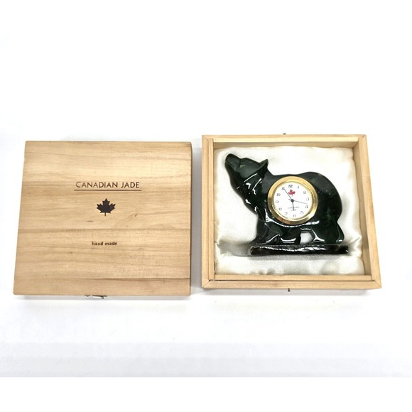 Feng Yuan Other - British Columbia Canadian Jade Bear Clock Hand Carved BC Nephrite Green Stone